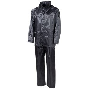 Completo antipioggia giacca pantaloni MFH di colore nero