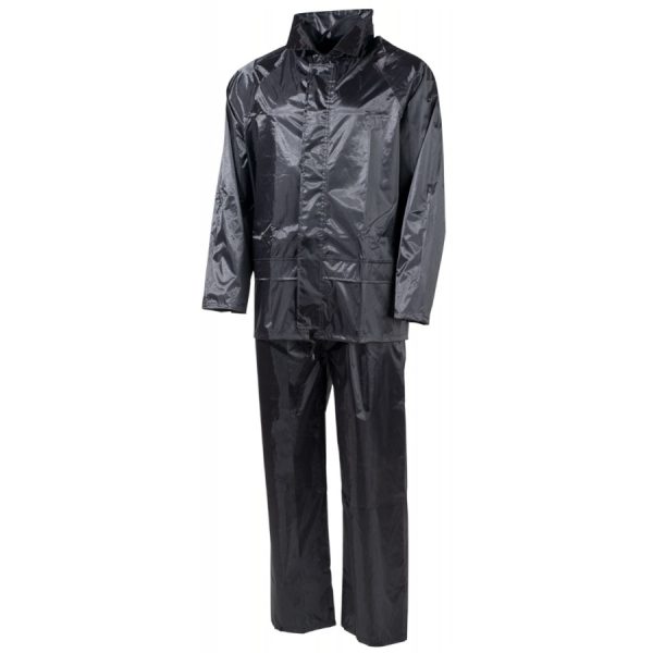 Completo antipioggia giacca pantaloni MFH di colore nero