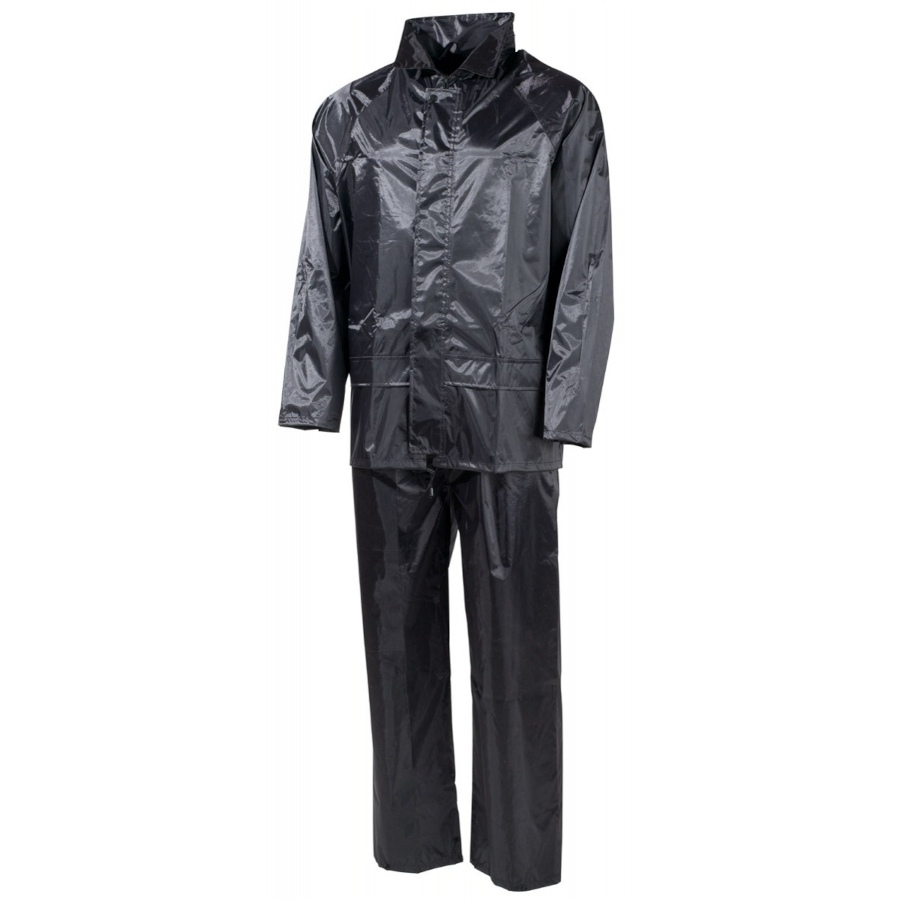 Completo antipioggia giacca pantaloni MFH di colore nero