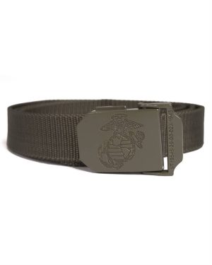Cintura militare verde, fibbia metallica in tinta con logo USMC