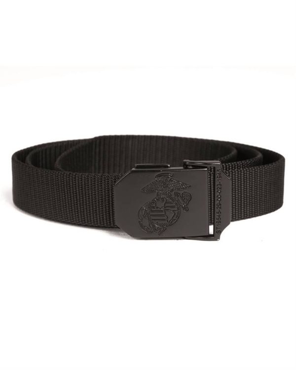 images Cintura militare nera, fibbia metallica in tinta con logo USMC