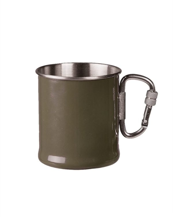 Tazza in accaio con moschettone smaltata verde