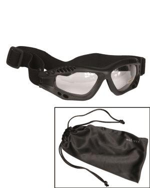 Occhiali Miltec commando di colore nero a lente trasparente