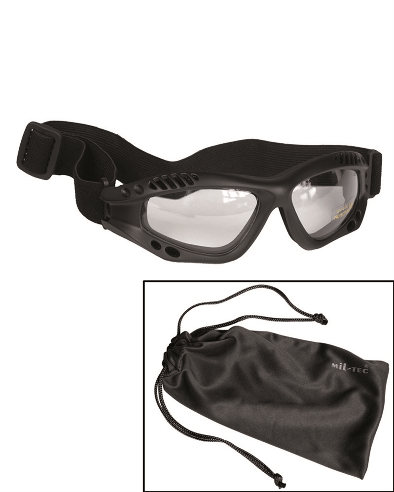 Occhiali Miltec commando di colore nero a lente trasparente