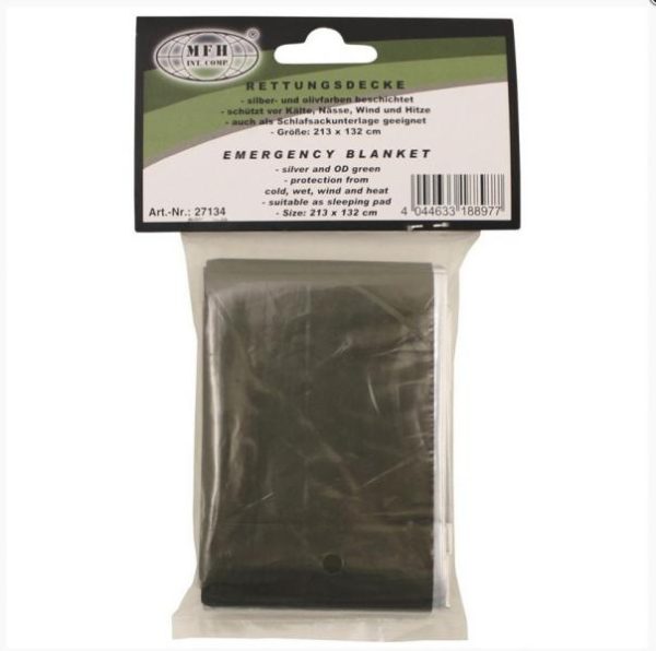 Coperta d'emergenza in alluminio di colore verde