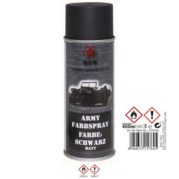 Vernice Militare spray NERO OPACO 400ml.