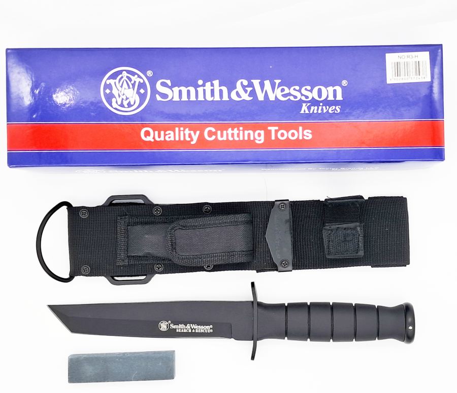 Coltello Smith & Wesson lama liscia tipo tantò, con pietra affilatrice