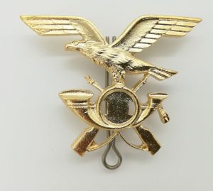 Fregio cappello alpino norvegese in metallo dorato fuc