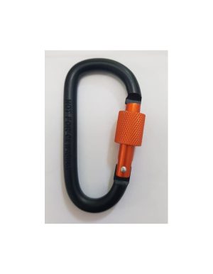 Moschettone in alluminio di colore nero con bloccaggio a vite