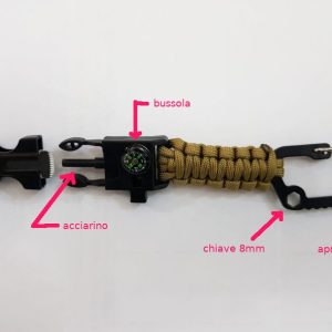 Portachiavi survival paracord con bussola e acciarino