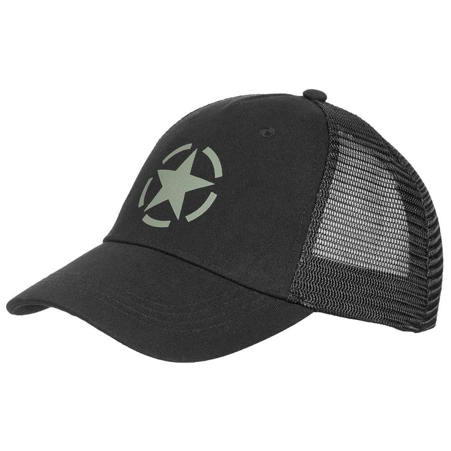 Cappello trucker MFH di colore nero con logo stampato