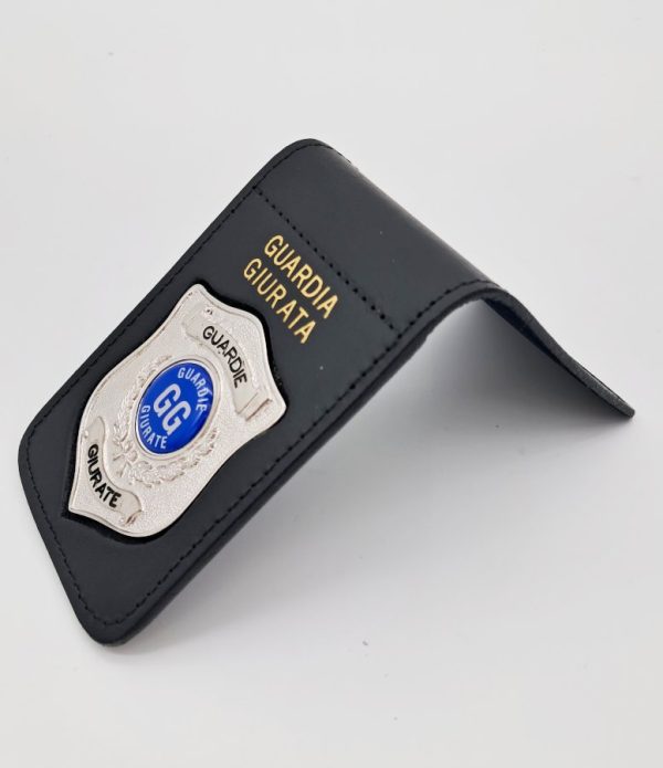 Porta placca in pelle con clip e placca argento Guardia Giurata VEGAHOLSTER