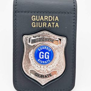 Porta placca in pelle con clip e placca argento Guardia Giurata VEGAHOLSTER