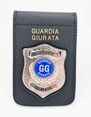 Porta placca in pelle con clip e placca argento Guardia Giurata VEGAHOLSTER