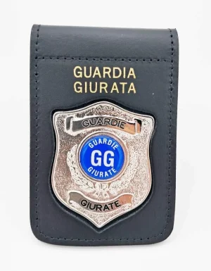 Porta placca in pelle con clip e placca argento Guardia Giurata VEGAHOLSTER Porta placca in pelle con clip e placca argento Guardia Giurata VEGAHOLSTER