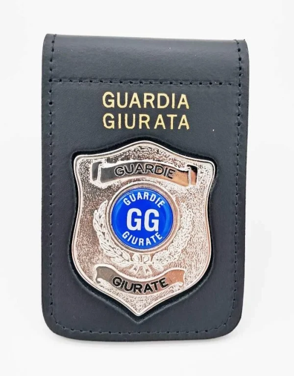 Porta placca in pelle con clip e placca argento Guardia Giurata VEGAHOLSTER