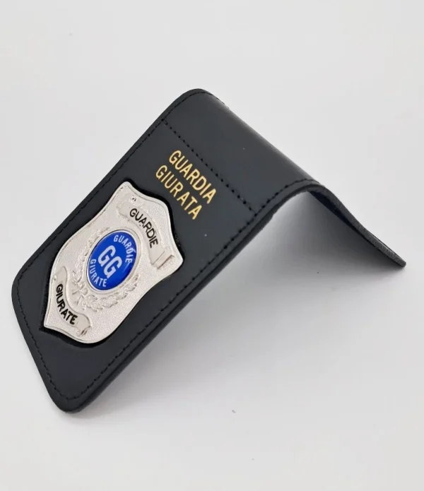 Porta placca in pelle con clip e placca argento Guardia Giurata VEGAHOLSTER