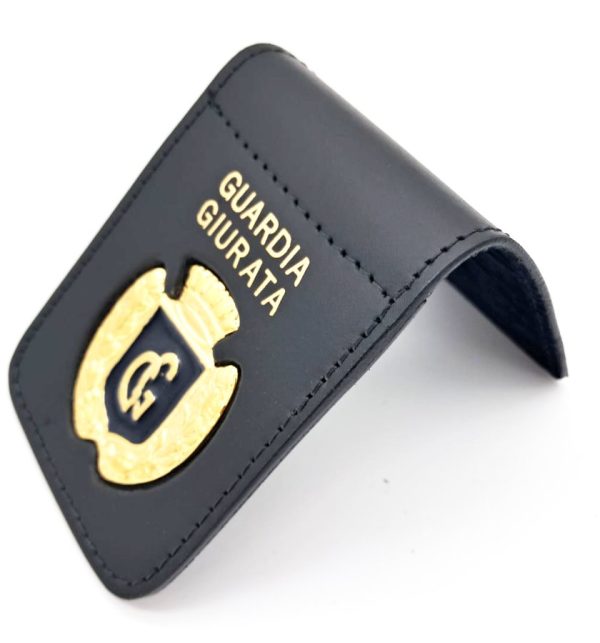 Porta placca in pelle con clip e placca oro Guardia Giurata VEGAHOLSTER