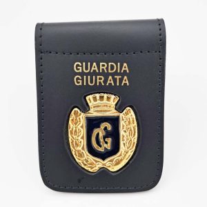 Porta placca in pelle con clip e placca oro Guardia Giurata VEGAHOLSTER