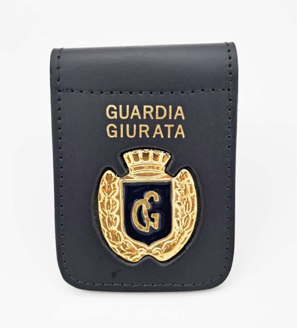 Porta placca in pelle con clip e placca oro Guardia Giurata VEGAHOLSTER
