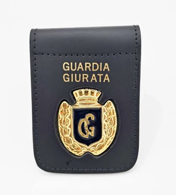 Porta placca in pelle con clip e placca oro Guardia Giurata VEGAHOLSTER