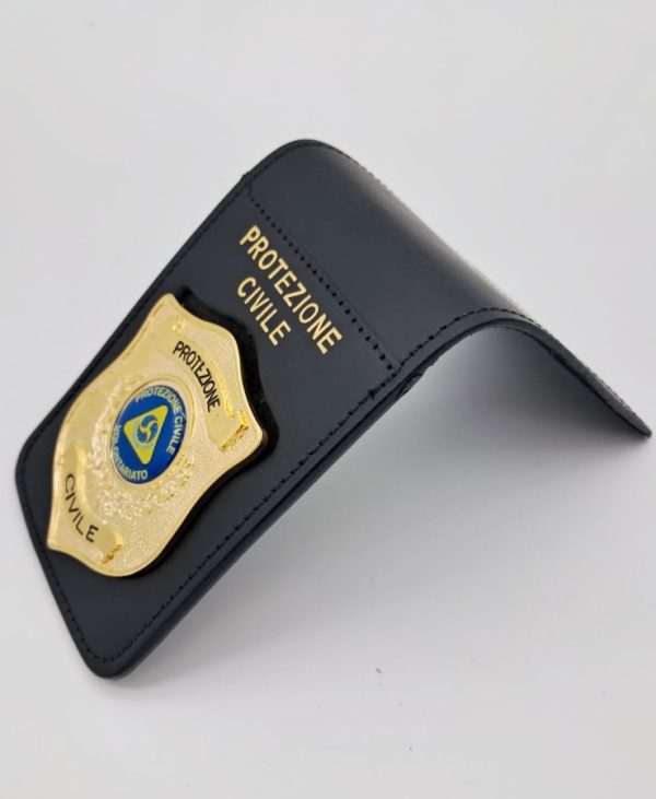 Porta placca in pelle con clip e placca Protezione Civile VEGAHOLSTER