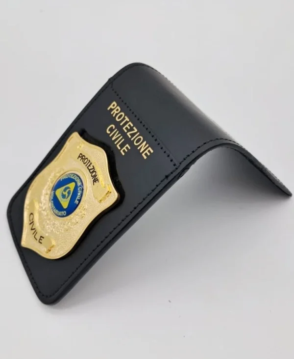 Porta placca in pelle con clip e placca Protezione Civile VEGAHOLSTER