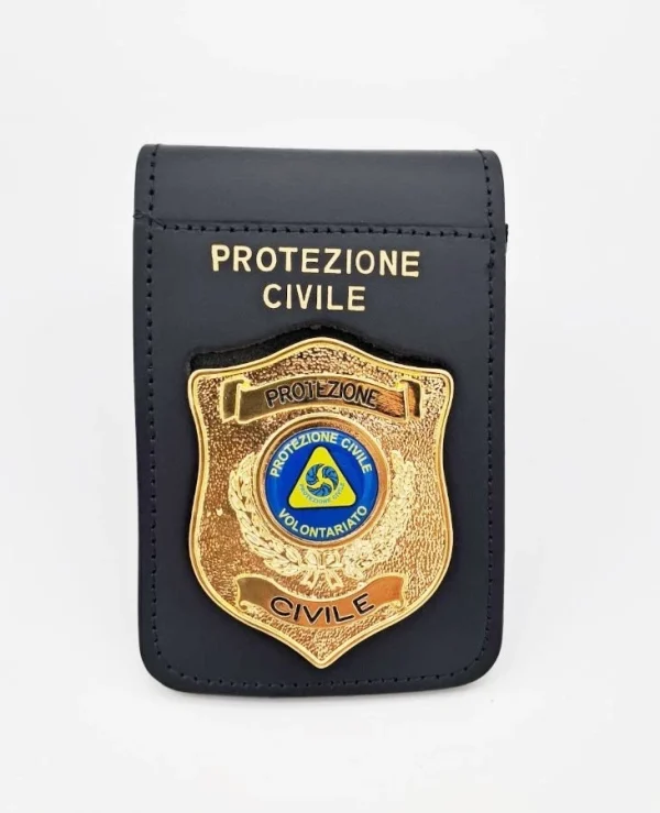 Porta placca in pelle con clip e placca Protezione Civile VEGAHOLSTER