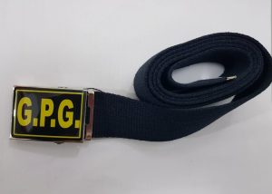 Cintura Militare in canapa di colore blu larghezza 40 mm fibbia con logo G.P.G. giallo Cintura Militare in canapa di colore blu larghezza 40 mm fibbia con logo G.P.G. giallo