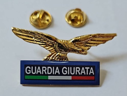Spilla Aquila Sicurezza Sussidiaria DM 154/2009 guardia giurata blu con bandiera italiana Spilla Aquila Sicurezza Sussidiaria DM 154/2009 guardia giurata blu con bandiera italiana