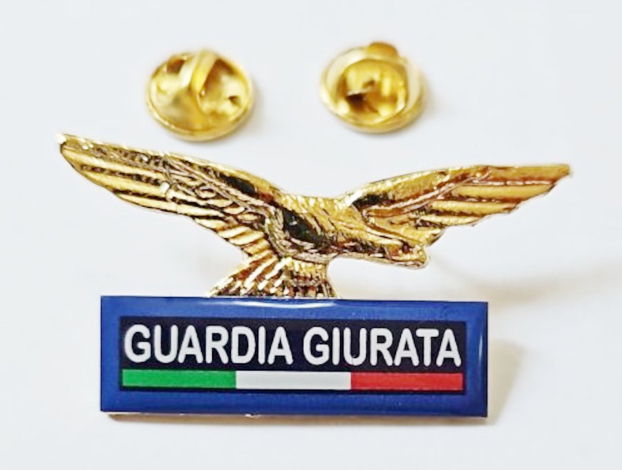 Spilla Aquila Sicurezza Sussidiaria DM 154/2009 guardia giurata blu con bandiera italiana