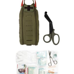 Tasca medica MIL-TEC di colore verde IFAK compresa di forbici, con incluso kit di pronto soccorso individuale da 25 pezzi