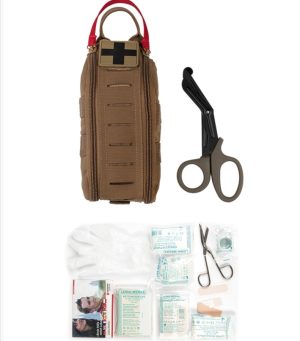 Tasca medica MIL-TEC di colore coyote IFAK compresa di forbici, con incluso kit di pronto soccorso individuale da 28 pezzi Tasca medica MIL-TEC di colore coyote IFAK compresa di forbici, con incluso kit di pronto soccorso individuale da 28 pezzi
