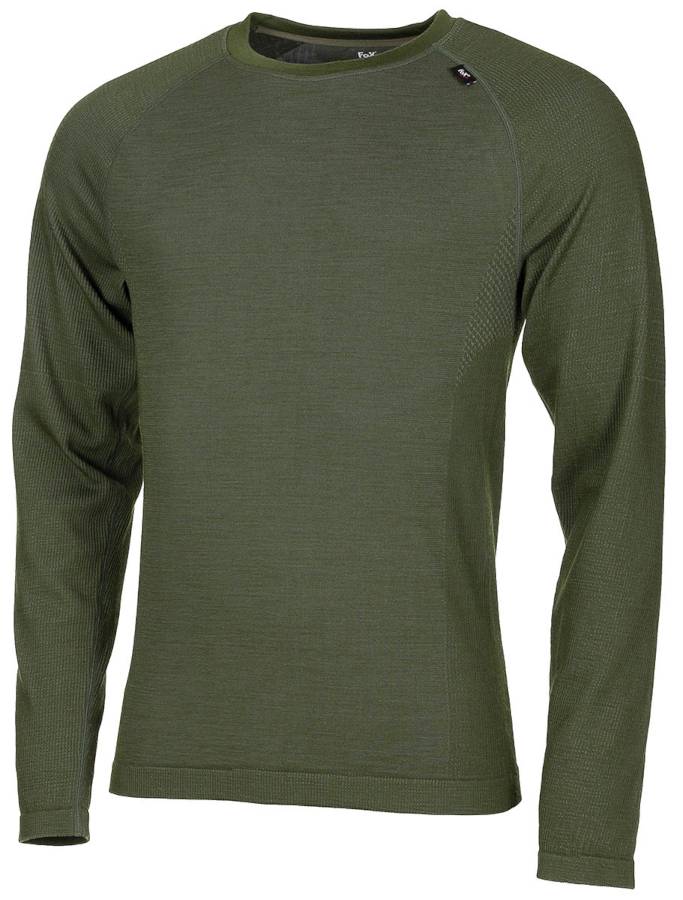 Maglia intima tecnica MFH Merino 50  in misto lana merino di colore verde oliva