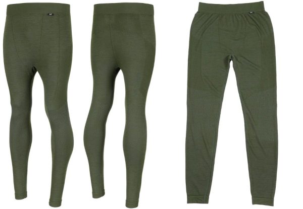 Sottopantaloni tecnici MFH Merino 50 in misto lana merino di colore verde oliva Sottopantaloni tecnici MFH Merino 50 in misto lana merino di colore verde oliva
