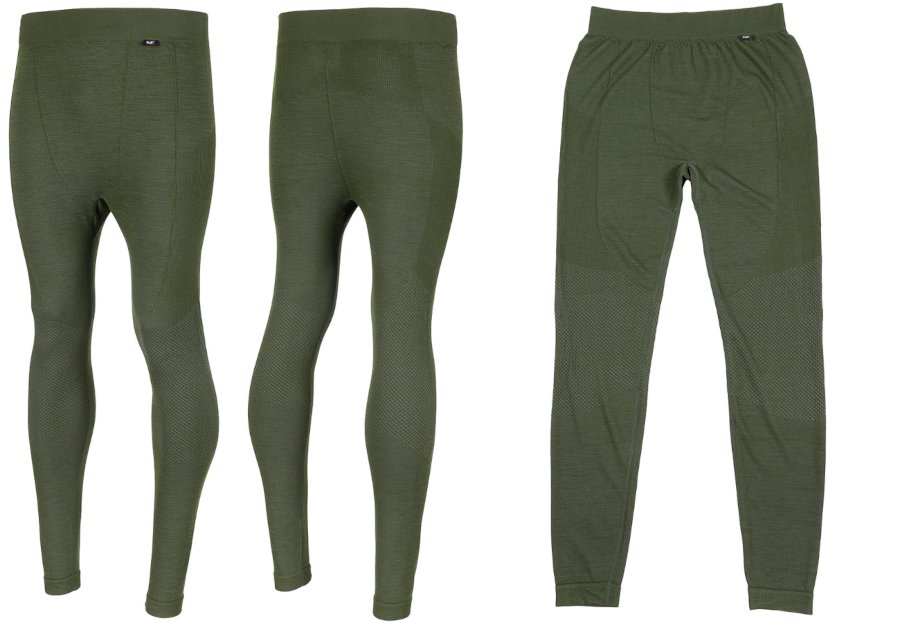 Sottopantaloni tecnici MFH Merino 50 in misto lana merino di colore verde oliva