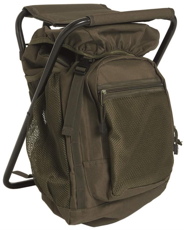 Zaino MILTEC con sedia integrata di colore verde da 20 litri.